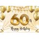 thumbnail image 1 of Banner de fondo personalizado para decoración de fiesta de feliz cumpleaños número 60, fondo negro y dorado con globo, 1 of 8