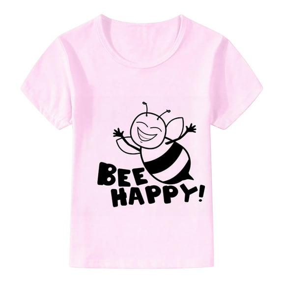 Hiijoy Little Girls Graphic T Shirt Cartoon Bee Print Short Sleeved T-Shirt Casual Loose Tshirt