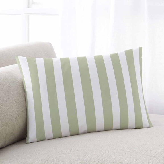 Sage Green Striped Throw Pillow Covers, Modern Farmhouse Sage Green White Stripes Soft Breathable Pillow Cases with Zipper for Sleeping, Queen Size Pillowcases for Couch Bed Sofa Chair 20x30 Inches