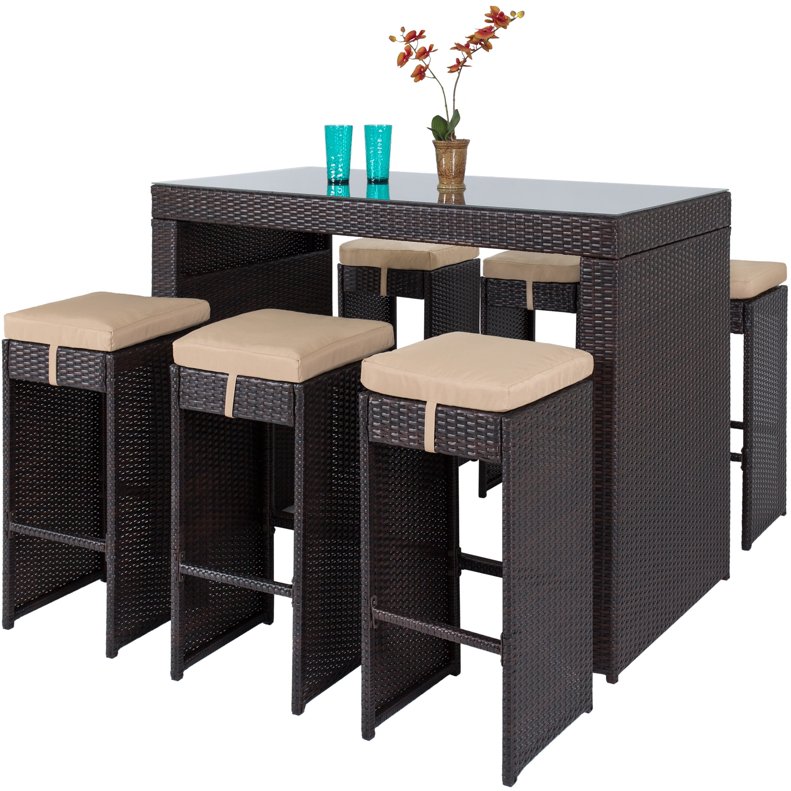 Best Choice Products 7-Piece Outdoor Rattan Wicker Bar Dining Patio