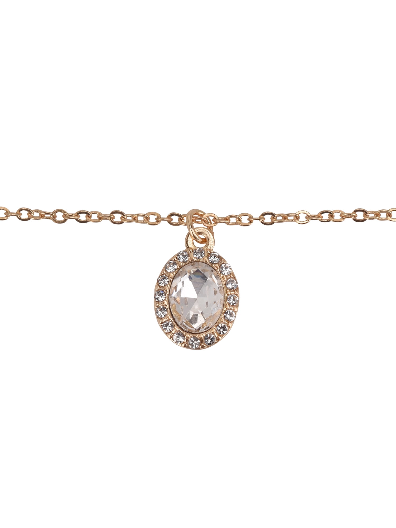 Time and Tru Adult Women's Gold Tone Oval Halo Crystal Delicate Metal Pendant Necklace