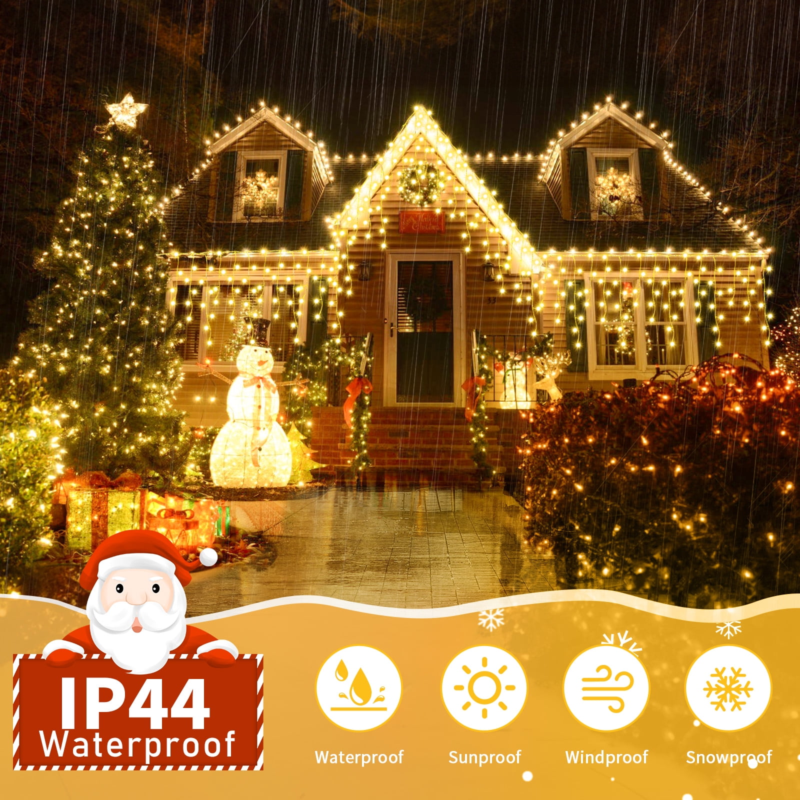 Warm White Decorative Lights , 45ft 594 LED Icicle Lights for Outside House with Connectable Clear Wire 8 Modes Timer, Plug in Waterproof for Eaves Yard Party Indoor Holiday Decoration