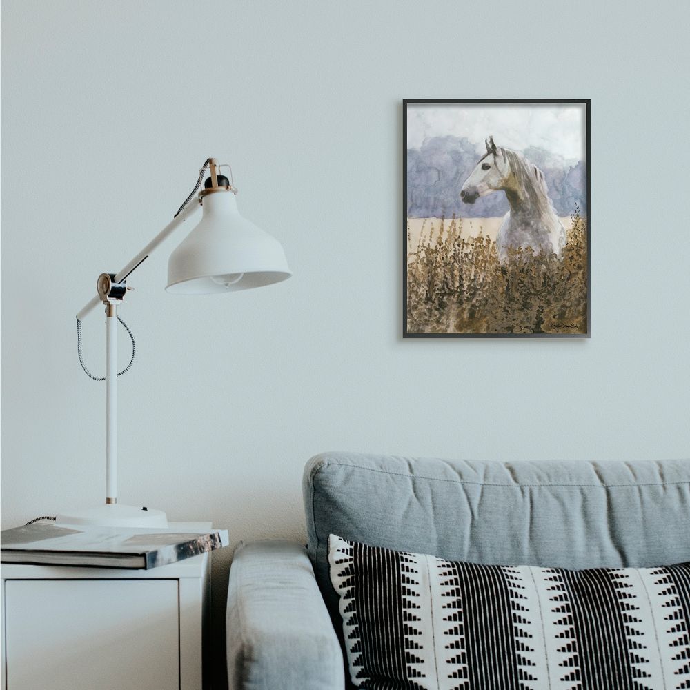 Stupell Industries Wild Horse in Tall Grass Side Portrait Watercolor Framed Wall Art Design by Stellar Design Studio, 16" x 20", Black Framed
