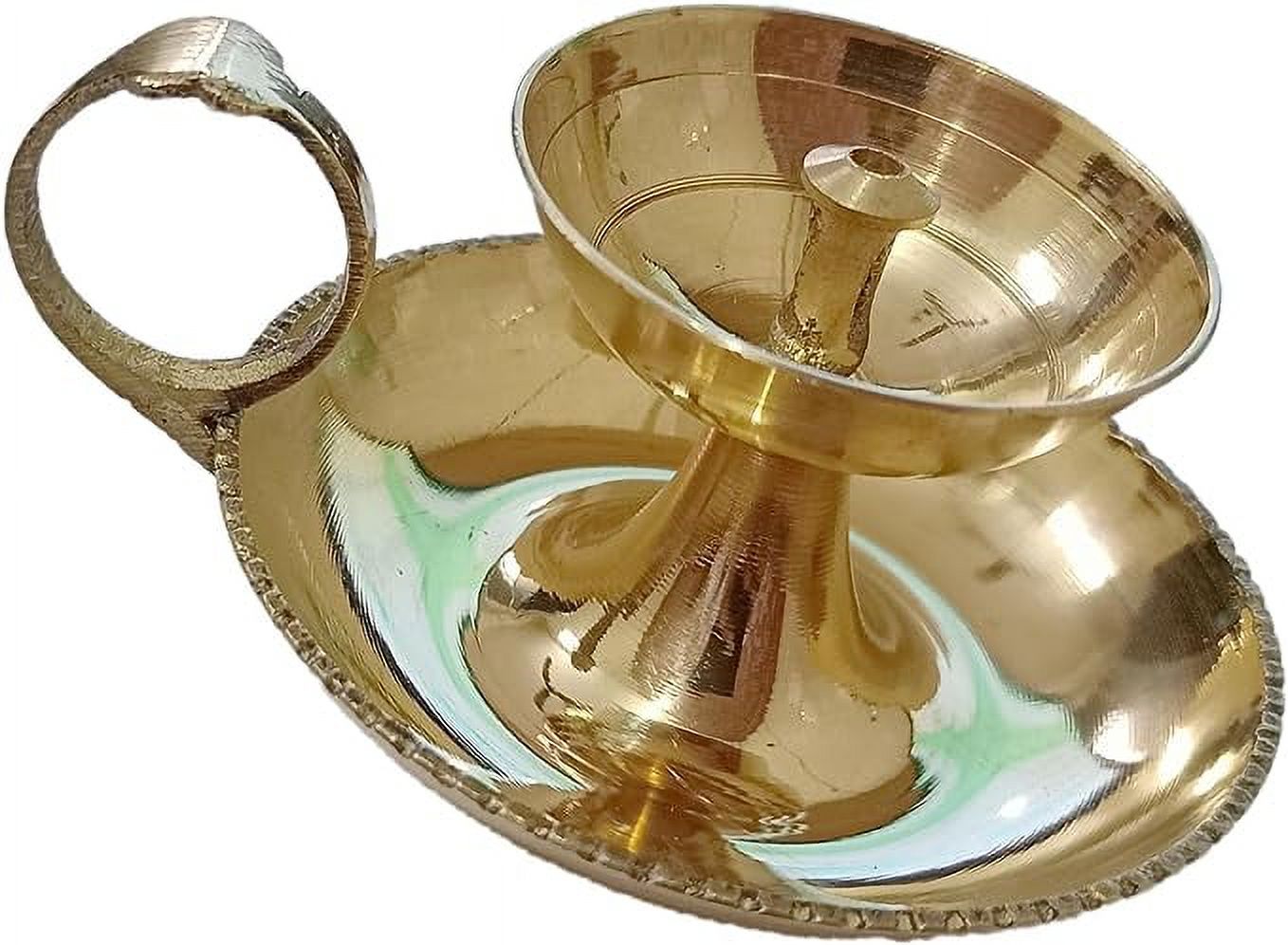 PARIJAT HANDICRAFT Handmade Indian Puja Brass Oil Lamp - Aarti & Diya in One with Supported Flame