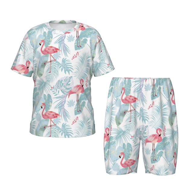 Balery Tropical Flamingo Conjunto de Pijama Infantil de Manga Corta con Estampado – Ropa de Dormir de Algodón Suave-XX-Large