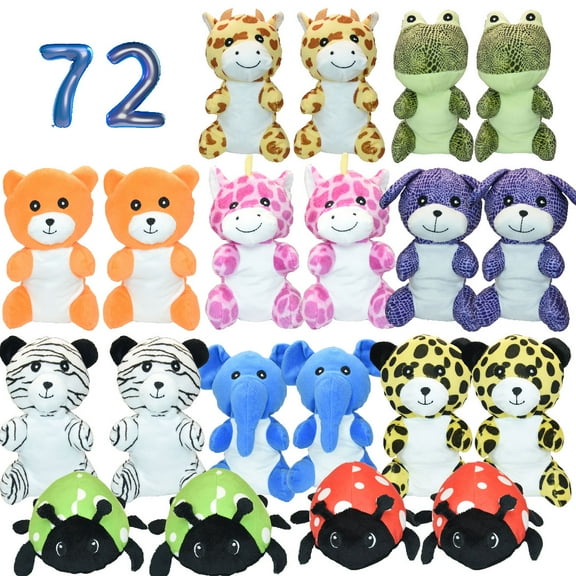 72 Pieces Small Stuffed Animals Bulk 7 to 9 Inch Wholesale Plush Toys 10 Styles for Kids Birthday Party Favors, Claw Machine, Charity and Donation Drives, School Prizes