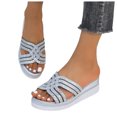 thumbnail image 3 of Bmisegm Ladies Rhinestone Shiny Beach Outside Wear Slope Heel Big Size Sandals Slippers Sandals Women Summer Silver 8, 3 of 9