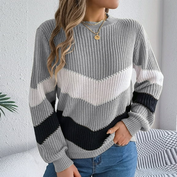 FDGIU Women's Chunky Knit Sweater Warm Pullover Crewneck Sweater 2025, Oversized Loose Striped Top, Casual Fall Fashion Cozy Tunic