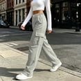 thumbnail image 4 of Womens Sweat Pants with Pockets Ndbuld Women's Casual Solid Color Drawstring Elastic Waist Sweatpants Cuffed Side Pockets Pants Gray XXL, 4 of 7