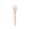 thumbnail image 3 of Angara Japanese Akoya Cultured Pearl Twist Shank Ring with Diamonds in 14K Rose Gold for Women | June Birthstone Jewelry for Her, 3 of 8