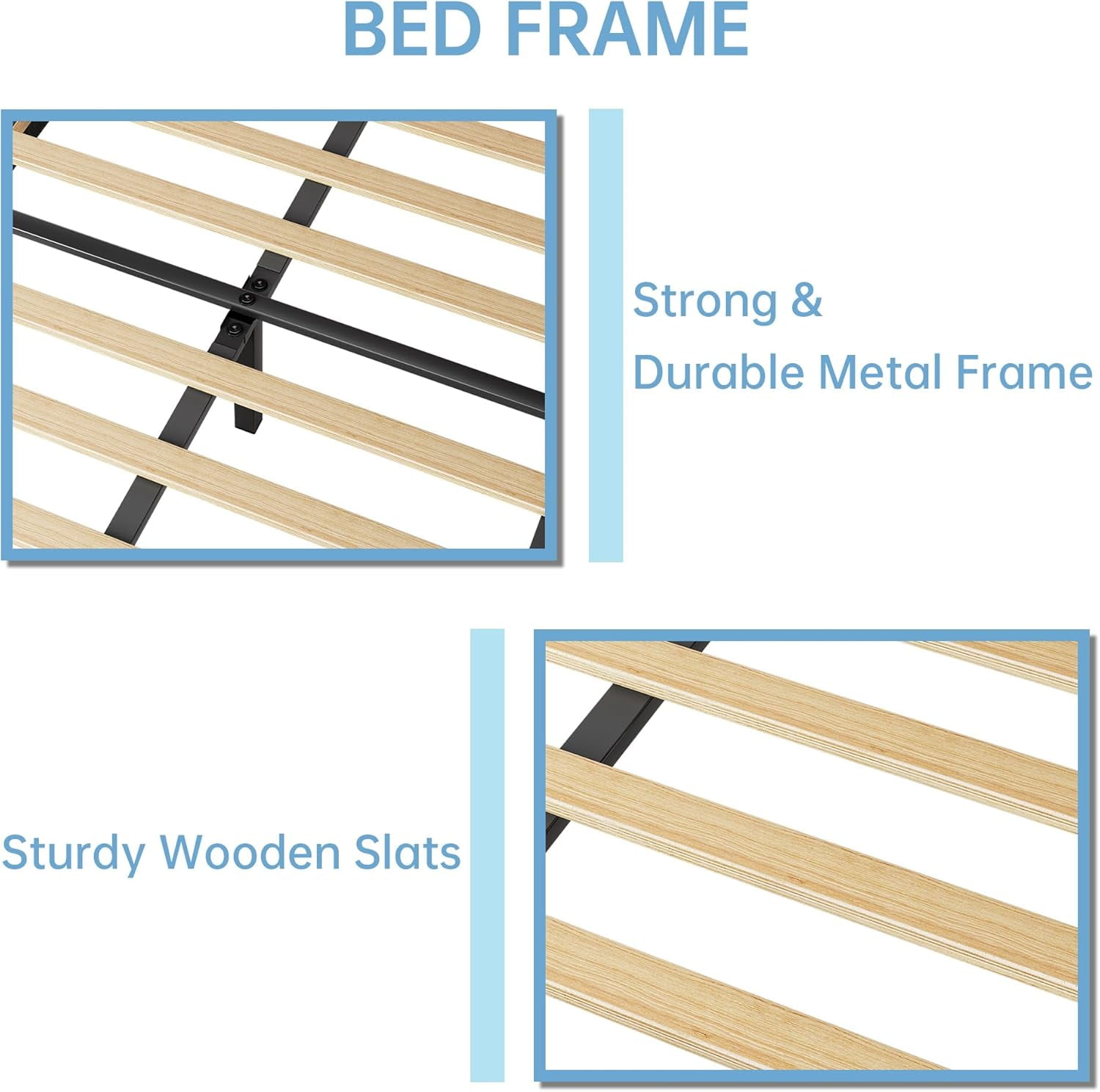 Towallmark Twin Bed Frame, Velvet Upholstered Platform Bed Frame with Height Adjustable Headboard for Boys & Girls, Wood Slat Support, Easy to Assemble, No Box Spring Needed, Light Blue