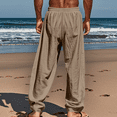 thumbnail image 3 of LWavelet Mens Relaxed Fit Linen Pants Elastic Waist Drawstring Summer Lounge Pants Coffee 3XL, 3 of 3