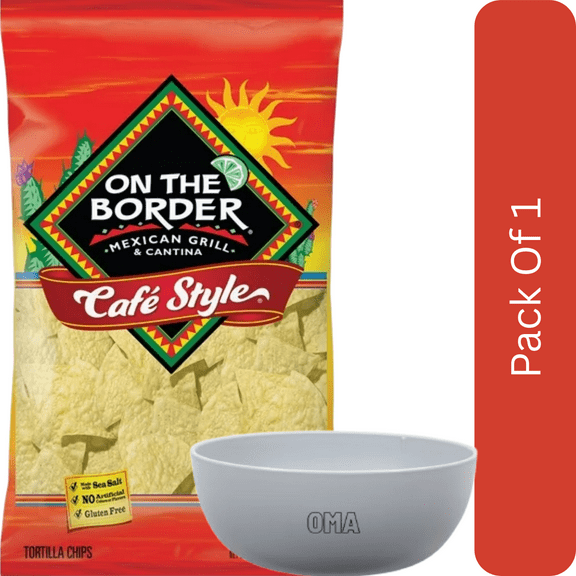 On The Border Café Style Tortilla Chips, 23.5 oz-With Olive White Bowl By OMA