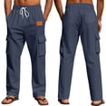 thumbnail image 3 of Havenre Men's Linen Pants Lightweight Casual Summer Beach Pants Loose Regular Fit Elastic Waist Drawstring Yoga Trousers with Pockets Navy XL, 3 of 6