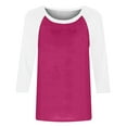 thumbnail image 5 of Breezora Women / Sleeve Color Block T-Shirt Contemporary Contrast Trim Casual Comfort Stretch Top XXXL Size Hot Pink, 5 of 5