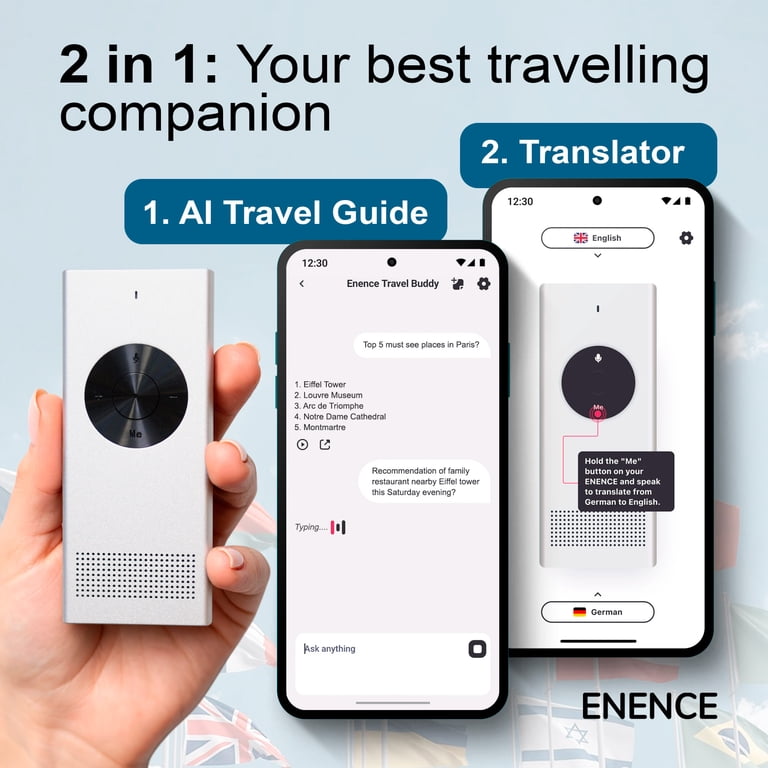 Enence Pro Language Translator Device, Real-Time Two-Way Voice