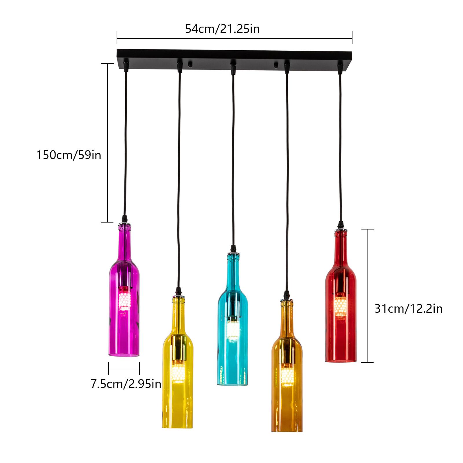 Retro 5 Wine Bottle Pendant Lamp Restaurant Bar Ceiling Hanging Light Fixture 220V 200W 21.25*2.4in for Living Rooms, Bedrooms, Bars