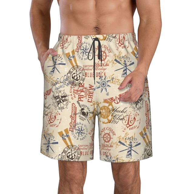 Fotbe Vintage Nautical Trajes de Baño Estampados para Hombre, Shorts de Verano de Secado Rápido, Ropa de Playa, Bañadores-X-Large