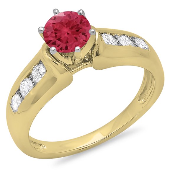 Dazzlingrock Collection 14K Round Ruby & White Diamond Ladies Bridal Solitaire Engagement Ring, Yellow Gold, Size 6