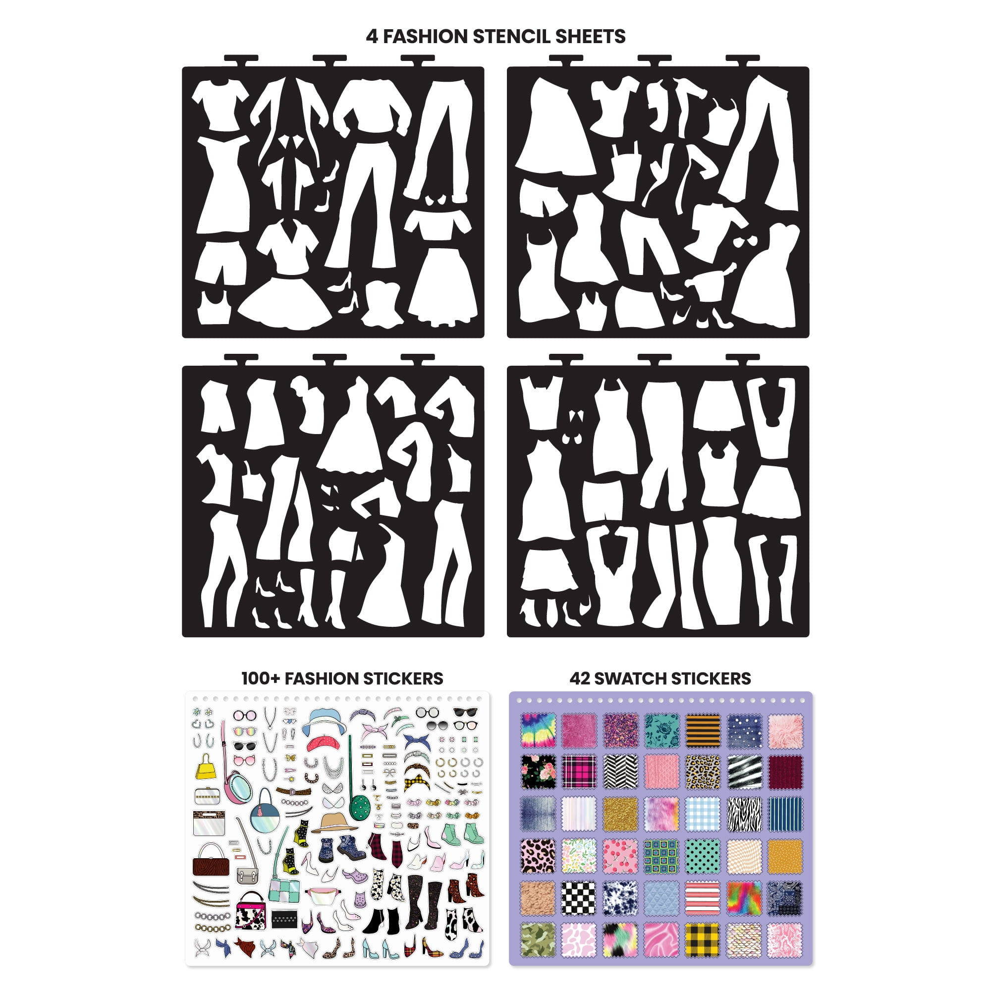 Fashion Angels: Runway Fashion Designer Sketch Set - 35 Sheet Portfolio Pad, Stencils & Stickers, Create Clothing Styles, Drawing & Activity, Kids 6+