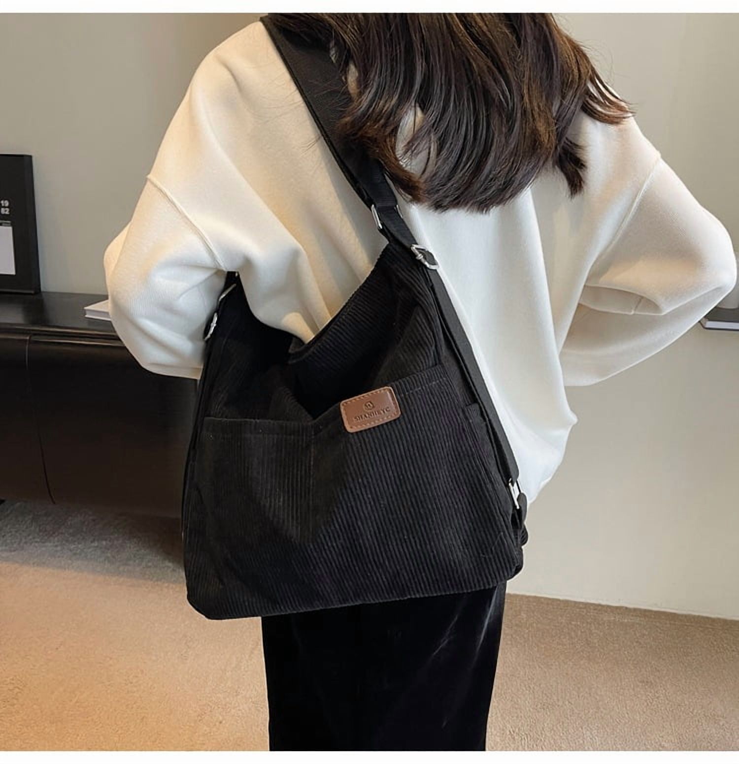 Kwuty Corduroy Tote Bag for Women Convertible Backpack Purse Crossbody Hobo Shoulder Bag with Multi Pockets Compartments