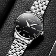 GUANQIN Mens Quartz Fashion Luminous Calendar Wrist Watch with Analog Display and Stainless Steel Band