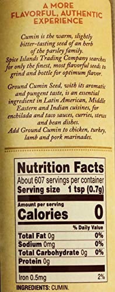 Spice Islands Ground Cumin Seed Herb Premium Authentic Flavor, 15 Ounce 1 pack