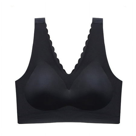 Women s Seamless Sports Bra Lady Lace Push up Bra Plus Size Sports Bra Underwear Yoga Hollow Out Bra Cup V-Neck Pullover Bra Feature Hook and Eye Closure T-Shirt Bra Style Y-508   Black L