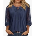 thumbnail image 5 of ClodeEU Women's Lace Patchwork 3/4 Sleeve Crewneck Top ,Solid Color Casual Spring Summer Blouse Blue,Women's Plus S, 5 of 6