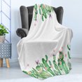 thumbnail image 4 of Cactus Soft Flannel Fleece Blanket, Mexico Style Romantic Tender Blossoms and Barren Heath Natural Vegetation, Cozy Plush for Indoor and Outdoor Use, 60" x 80", Green Coral Lavender, by Ambesonne, 4 of 5
