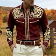 thumbnail image 2 of IWRICH Men's Western Cowboy Shirts Long Sleeve Printed Shirt Slim Fit Casual Button down Shirts 02-Wine L, 2 of 4