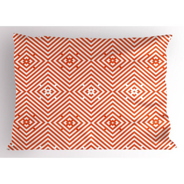 Burnt Orange Pillow Sham Rhombuses in Bullseye Pattern with Herringbone