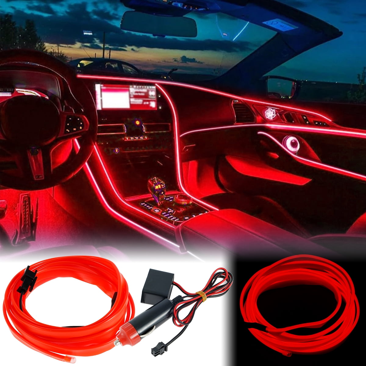 10ft Bl LED Auto Car Interior Decor Atmosphere Wire Strip Light Lamp Accessories - Blue