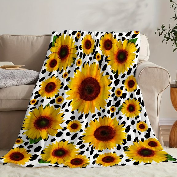 Sunflower Patterned Soft Fleece Throw Blanket - Perfect for All Seasons