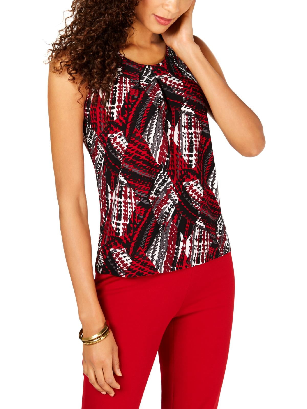 Kasper Kasper Womens Printed Pleated Blouse Red XS