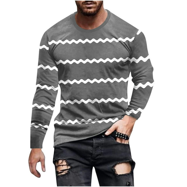 Blusas y camisas de manga larga con cuello redondo para hombre, blusa informal de moda con estampado de cuello redondo y manga larga, blusa estampada para hombre, blusa de poliéster
