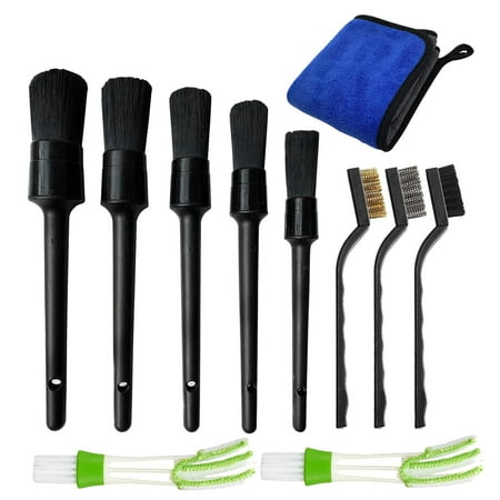 

11Pcs Automatic Detail Brush Set Including Detail Brushes Wire Brushes and Car Conditioner Brushes Microfiber Towels