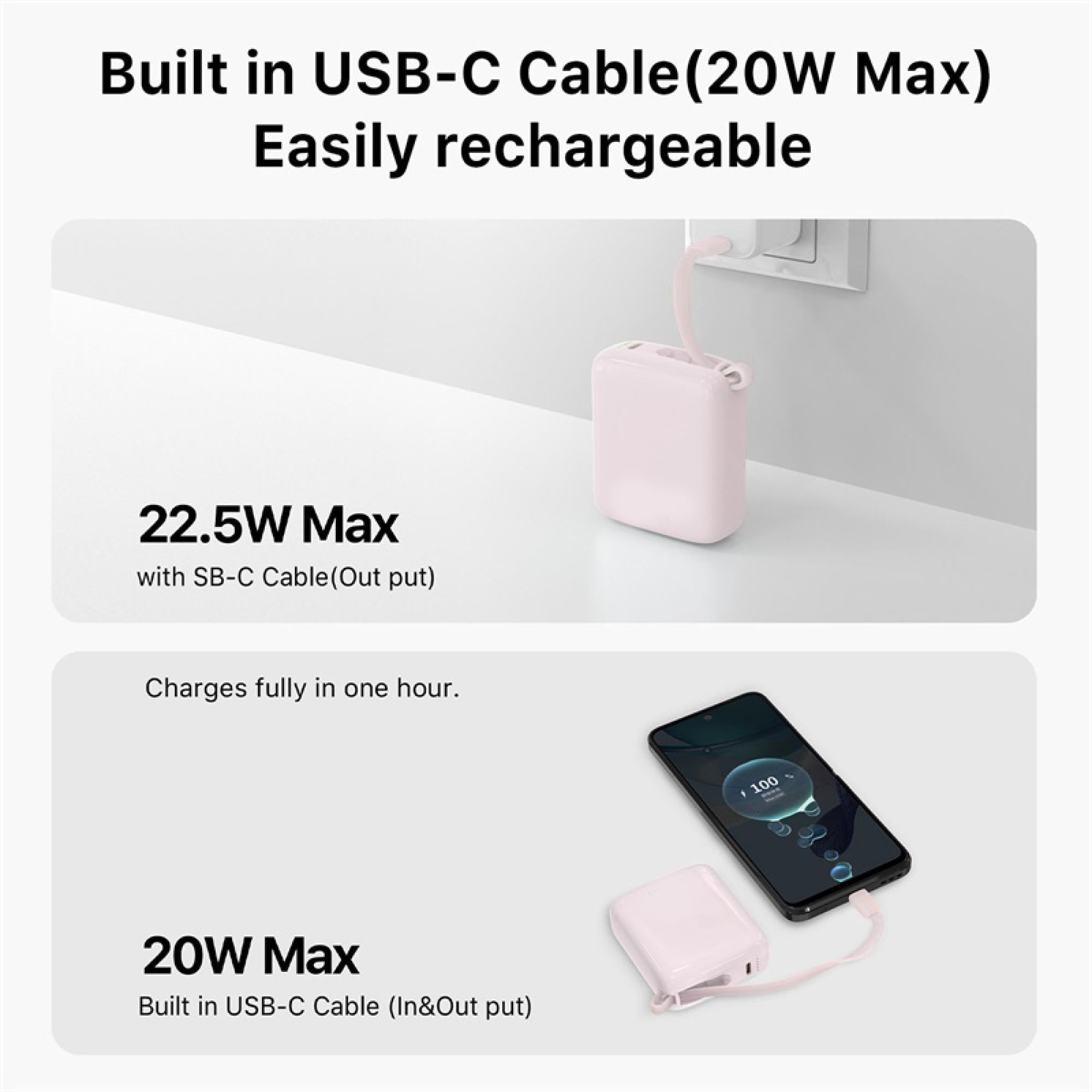 2-Pack 10,000 mAh Portable Power Banks with Built-In USB‑C Cable – Dual Device Charging, Compact Design Combo