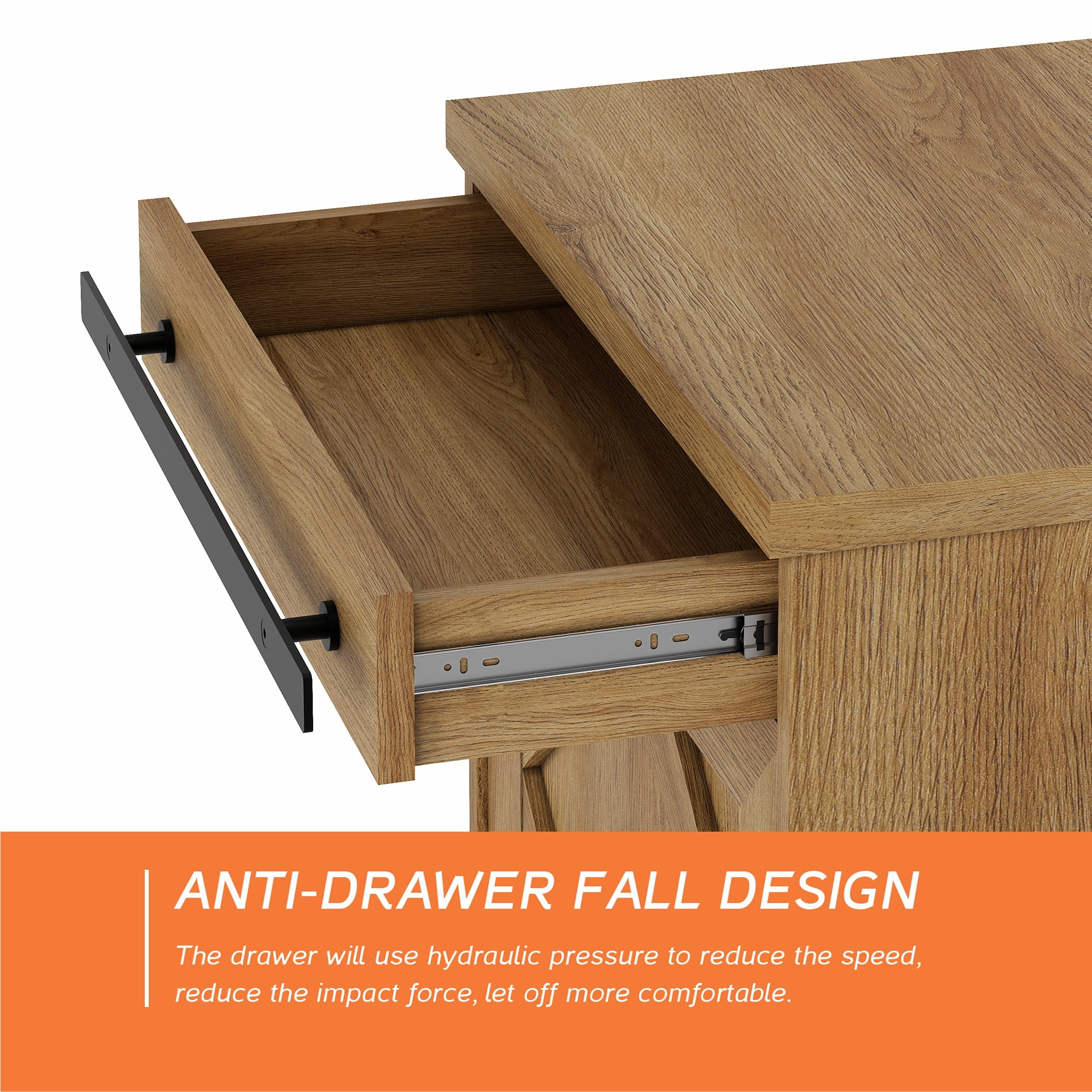 WAMPAT 24.3-inch Tall Farmhouse End Table Set of 2 with Drawer and Barn Door Cabinets for Living Room,Wood Scoring-Style Purposeful Distressing,Vintage Oak