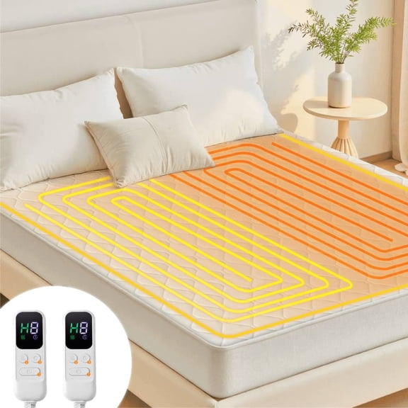 SHOUFTW Heated Mattress Pad Queen Size, Electric Bed Warmer with Dual Zone Control, 10 Heat Settings & 12H Timer, Machine Washable, Over-Heat Protection, 80"x60", White