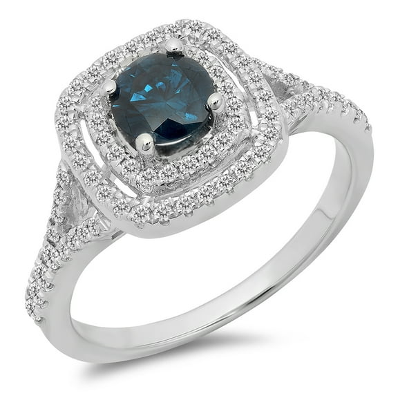 Dazzlingrock Collection 1.10 Carat (ctw) 18K Blue & White Diamond Ladies Halo Bridal Engagement Ring 1 CT, White Gold, Size 6.5