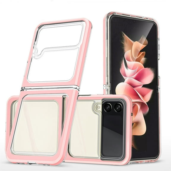 SaniMore for Samsung Galaxy Z Flip 3 Crystal Clear [Not Yellowing Technology] Case, Hard PC & TPU Bumpers Case with Wireless Charging Shockproof Protective Case for Samsung Z Flip 3, Pink