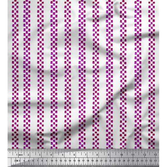 Soimoi Purple Cotton Duck Fabric Stripe & Square Geometric Print Fabric by the Yard 42 Inch Wide