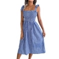 thumbnail image 2 of Lucakuins Vestido de tirantes para mujer, sin mangas, con cordones, plisado, a cuadros, vestido midi de verano para uso diario informal Lucakuins  moda, 2 of 7