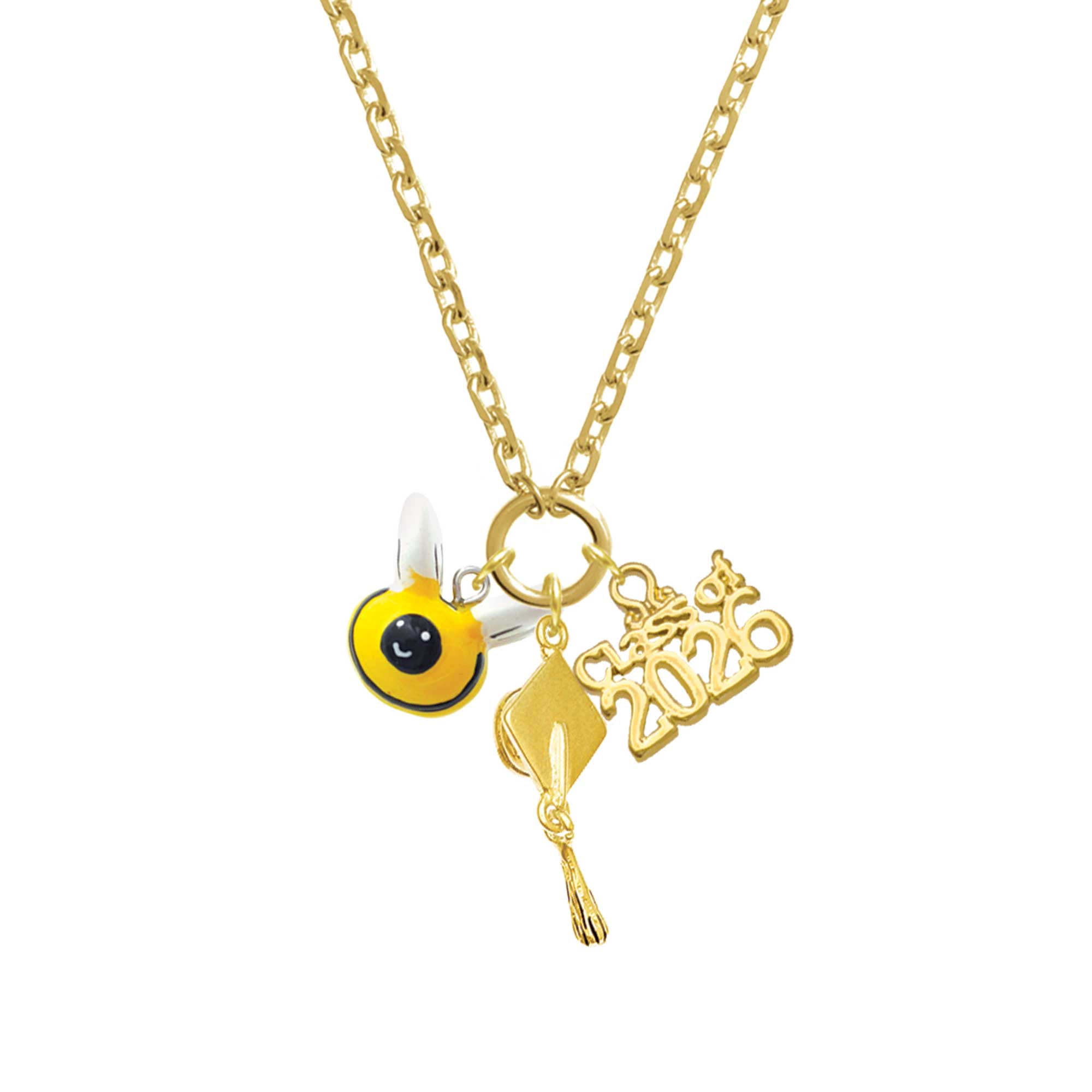 Delight Jewelry Resin Bumble Bee - Gold-tone Class of 2026 Graduation Zoey Charm Necklace, 28"
