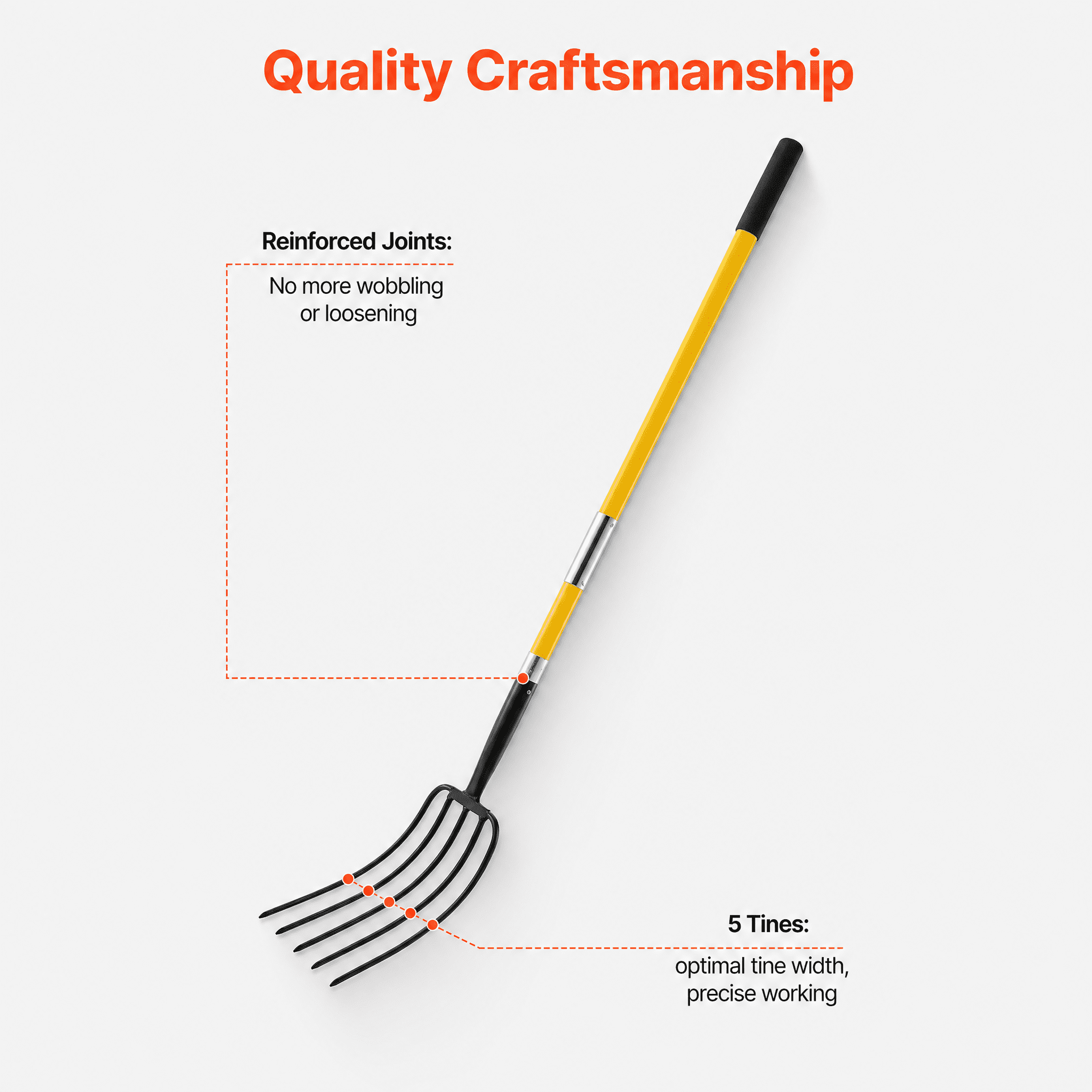 57" Heavy Duty Garden Fork with Fiberglass Handle, Reinforced Connection, Non-Slip Y-Shaped Grip, 5-Tine Pitchfork for Leaves Mulch Hay Straw