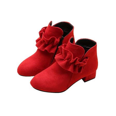 

Avamo Girls Breathable Shoes Faux Suede Ankle Boots Party Casual Round Toe Chelsea Boot Red Plush Lining 1Y