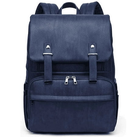 EZGO MySmile PU Leather Diaper Bag Backpack Multifunction, Navy Blue