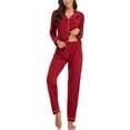 thumbnail image 1 of Icvfdpl Pyjamas pour Femmes Couleur Unie Coton Manches Longues Hauts Ajustés Ensemble Pantalon Tenue d'Intérieur Ensembles de Pyjama pour Femmes Rouge P, 1 of 8
