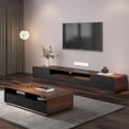 thumbnail image 5 of POVISON Modern Wood TV Stand, Lowline TV Console With Drawers, Open Storage, Cabinet, Walnut Veneer, Fully-Assembled.70.87", 5 of 11